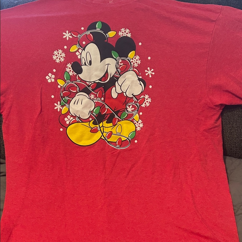 Disney Red Mickey Mouse Holiday Lights Kids T-Shirt